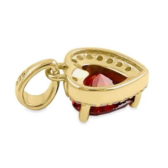 Sterling Silver Gold Plated Small Garnet + Clear CZ Heart Charm Pendant New - Picture 4 of 4